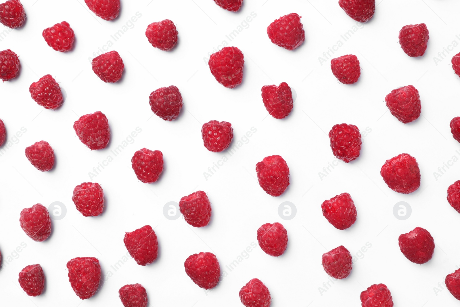 Photo of Delicious ripe raspberries on white background, top view