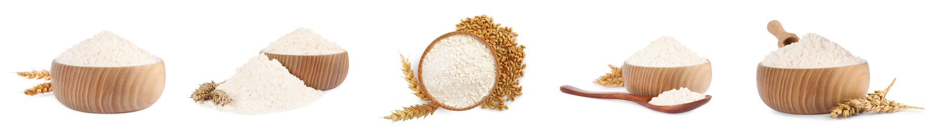 Image of Set with wheat flour on white background. Banner design