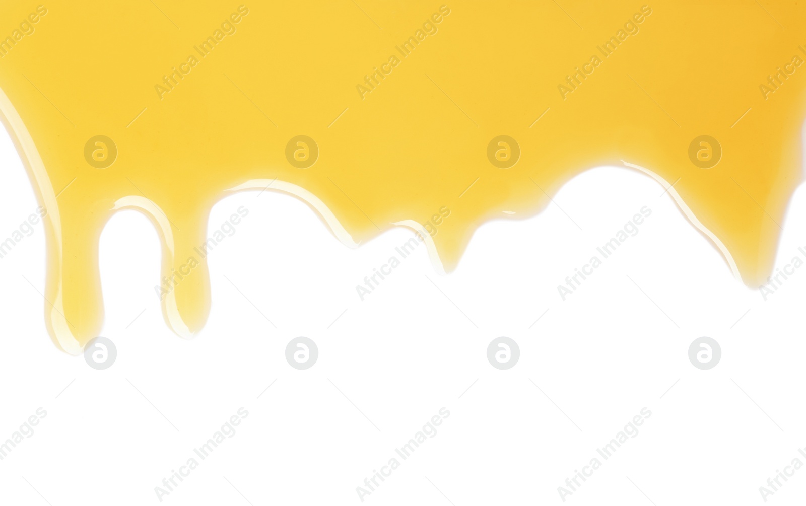 Photo of Fresh sweet honey flowing on white background