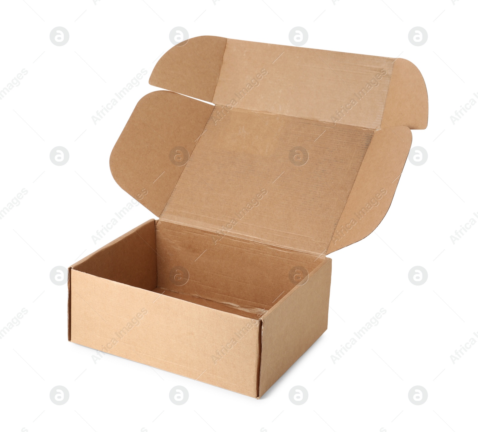 Photo of Empty open cardboard box isolated on white