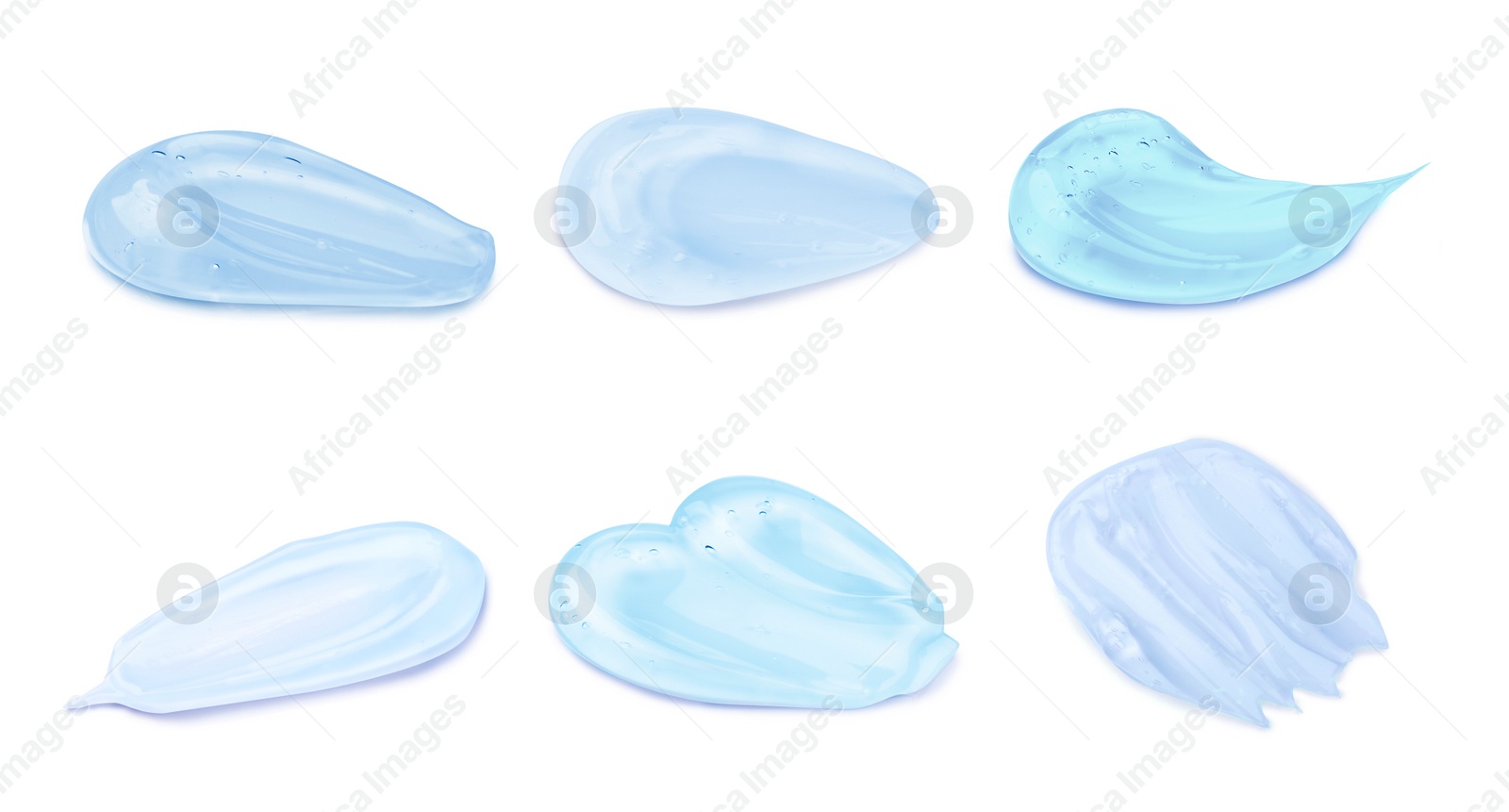 Image of Set with samples of cosmetic gel on white background