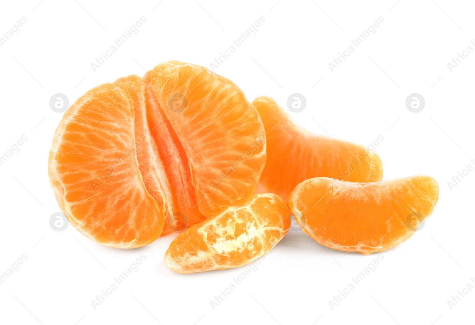 Photo of Fresh juicy tangerine segments isolated on white