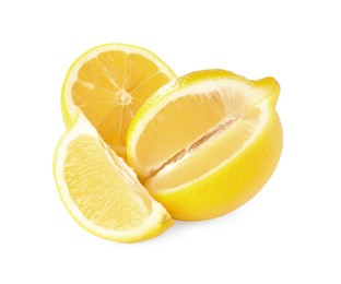 Photo of Cut fresh ripe lemons isolated on white