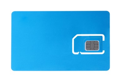 Light blue SIM card isolated on white