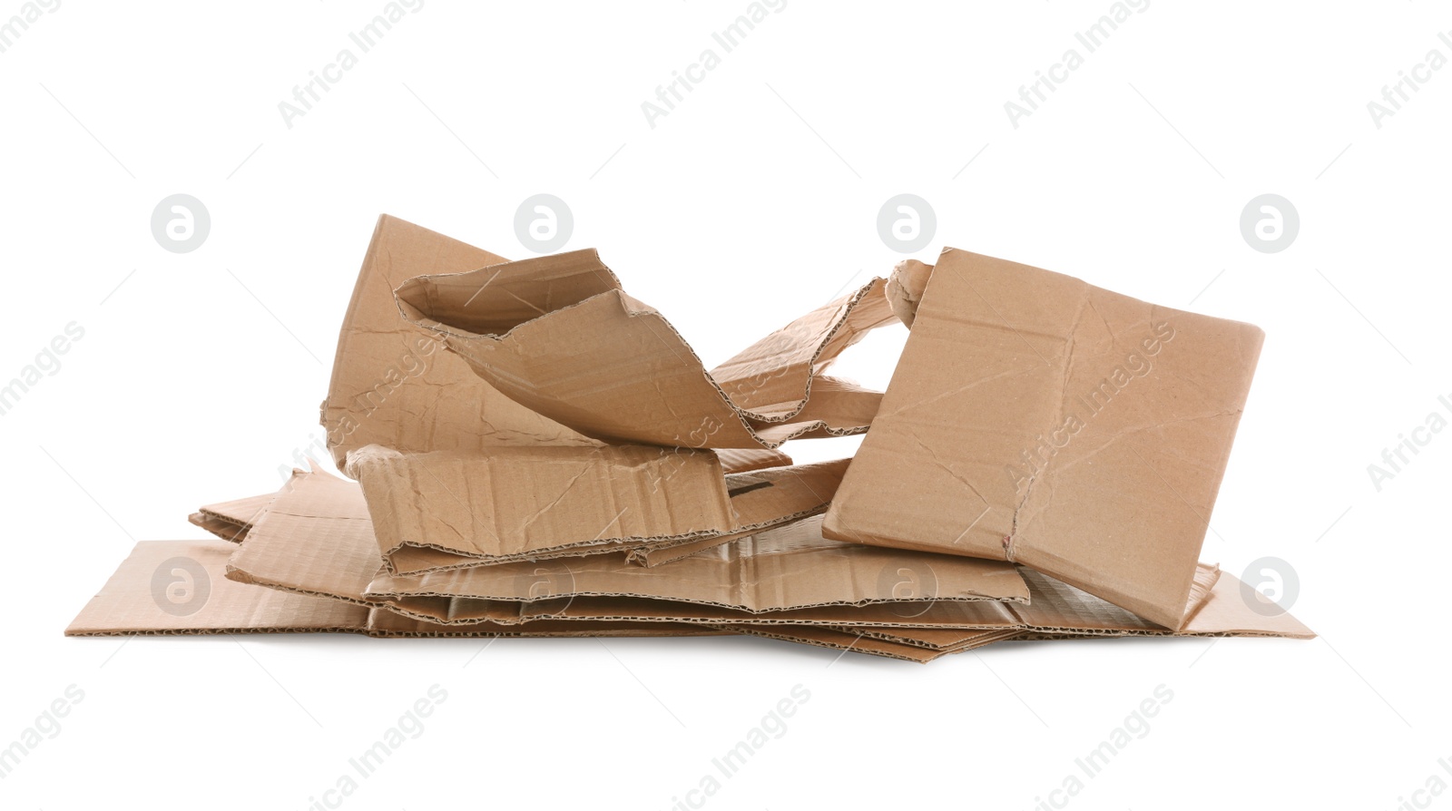 Photo of Pieces of cardboard on white background. Recycling rubbish