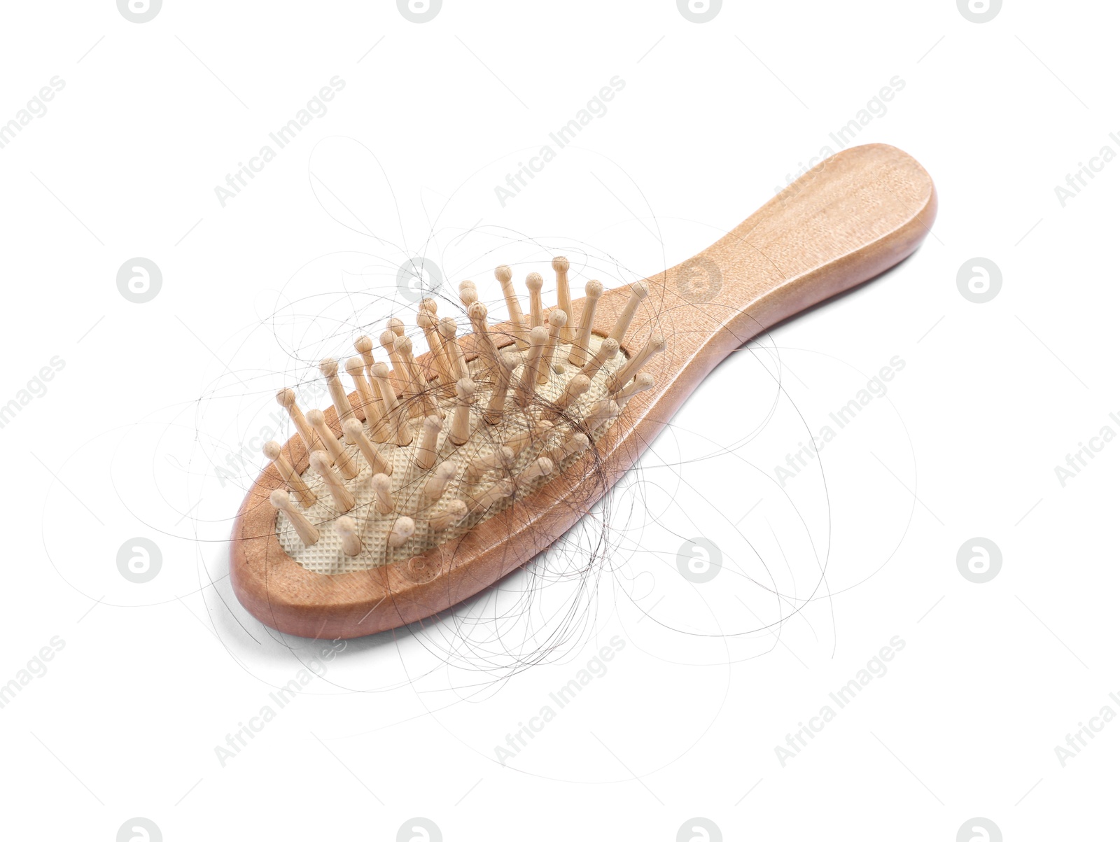 Photo of Brush with lost hair isolated on white