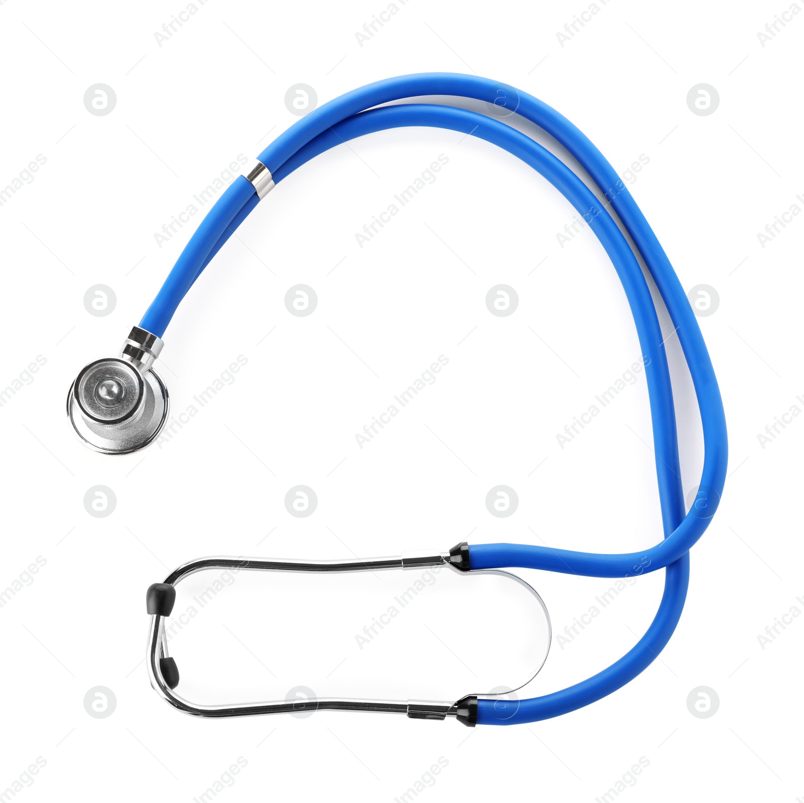 Photo of Modern stethoscope on white background. Medical device