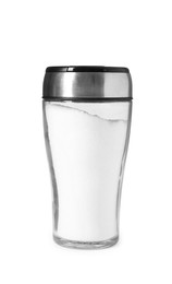 Photo of One shaker with salt isolated on white