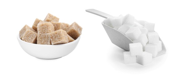 Image of Different types of sugar isolated on white