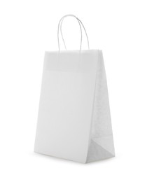 Photo of Blank paper bag on white background. Space for design