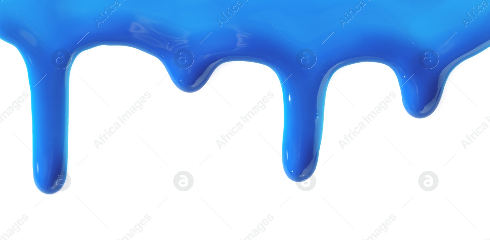 Photo of Blue nail polish flowing on white background