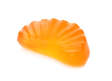 Photo of Tasty jelly candy in shape of orange slice isolated on white