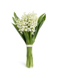 Photo of Beautiful lily of the valley bouquet on white background