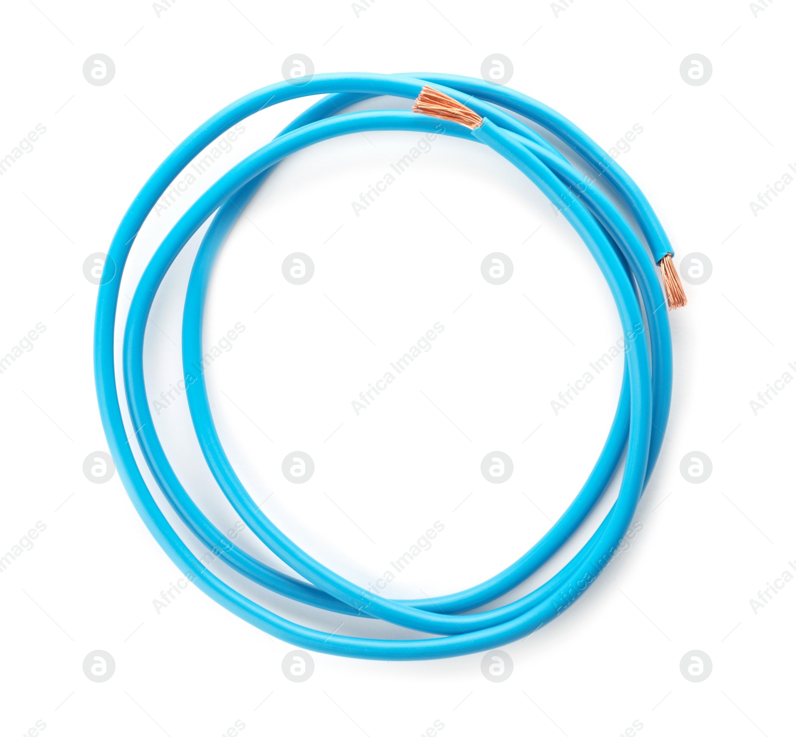 Photo of Color cable on white background, top view. Electrician's supply