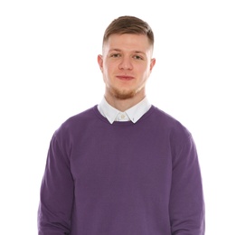 Photo of Portrait of handsome young man on white background