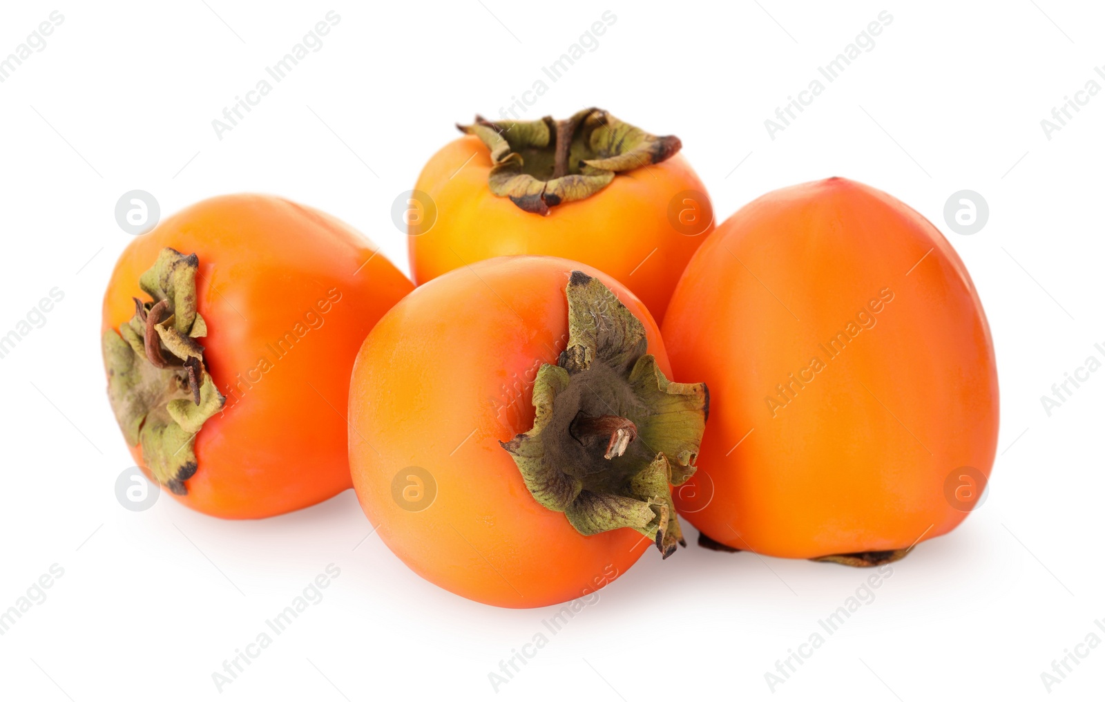 Photo of Delicious ripe juicy persimmons on white background