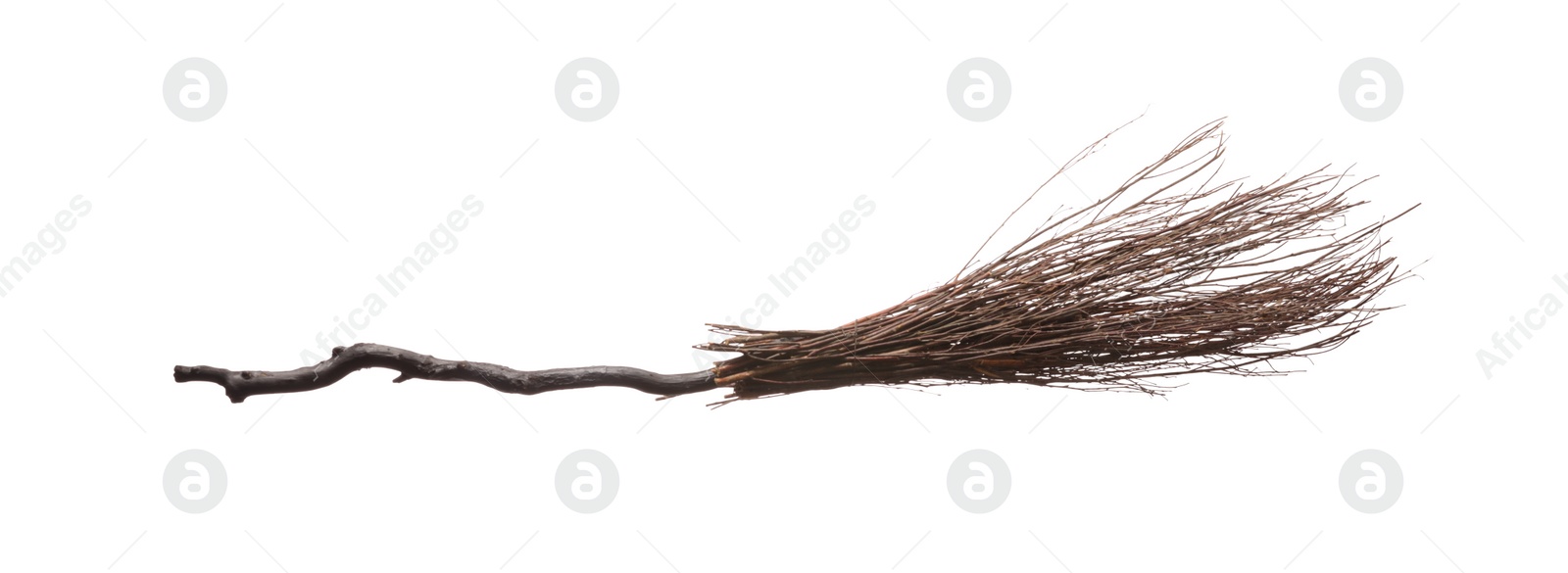 Photo of Old broom with wooden handle isolated on white