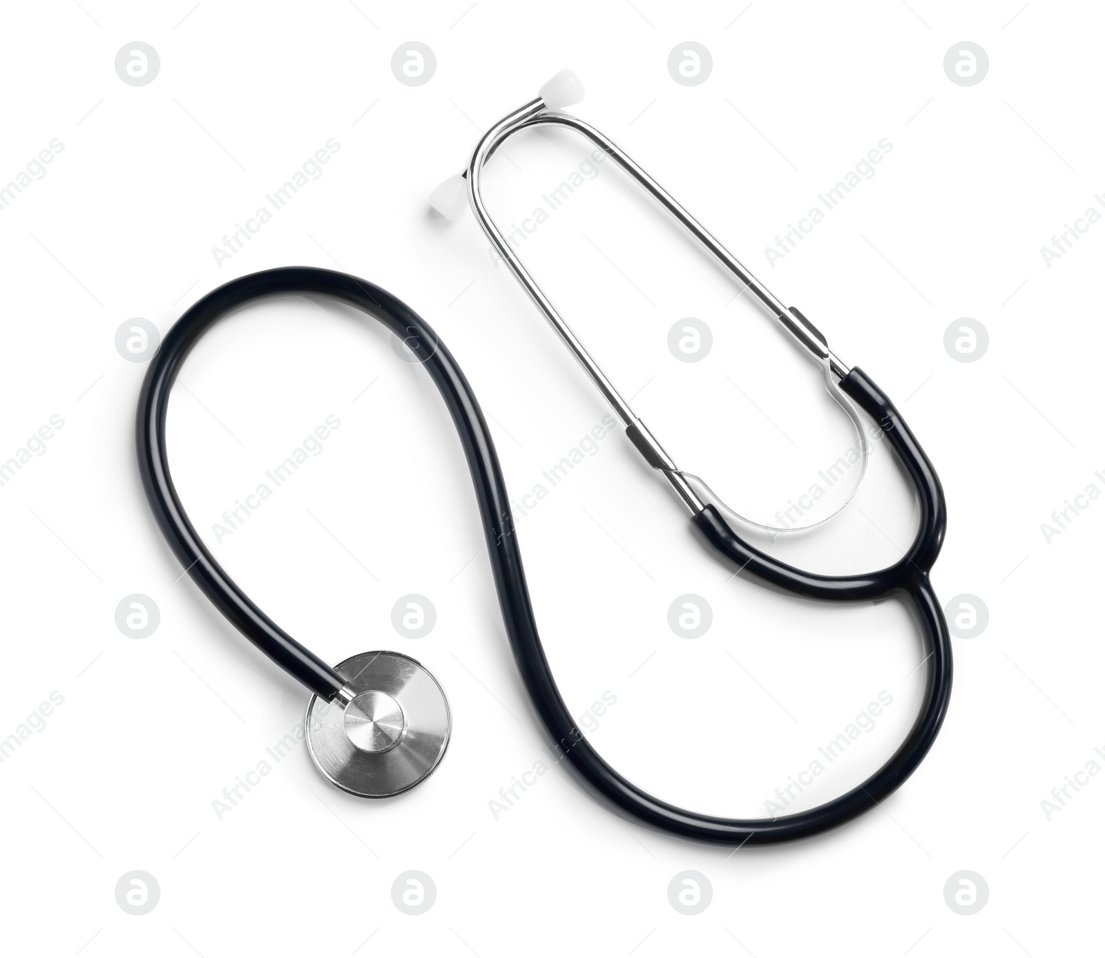 Photo of Stethoscope isolated on white, top view. Medical tool