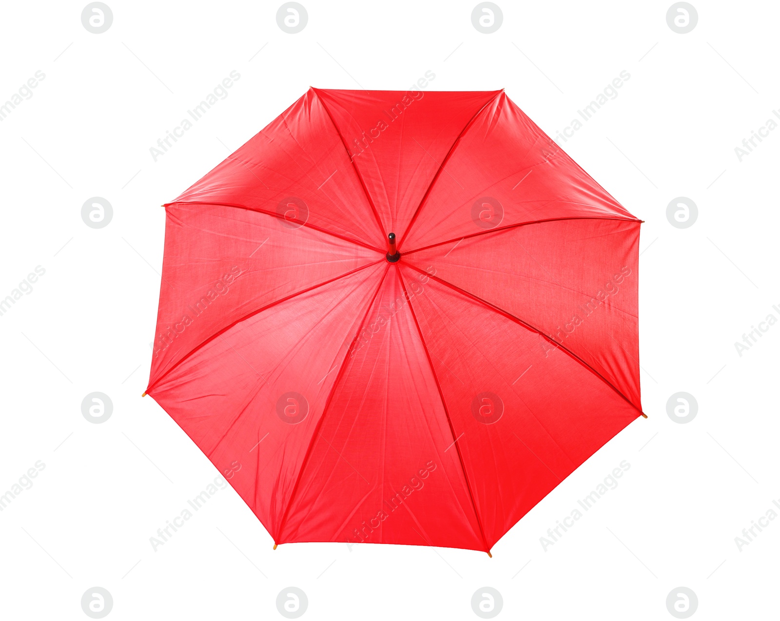 Photo of Modern opened red umbrella isolated on white