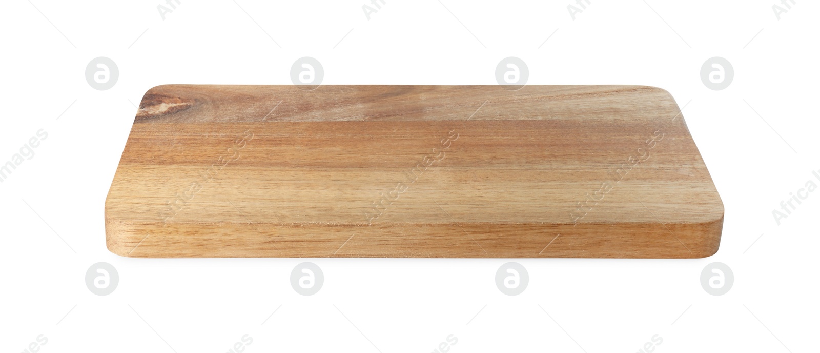 Photo of One wooden cutting board isolated on white