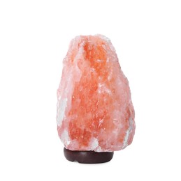 Photo of Pink Himalayan salt lamp isolated on white