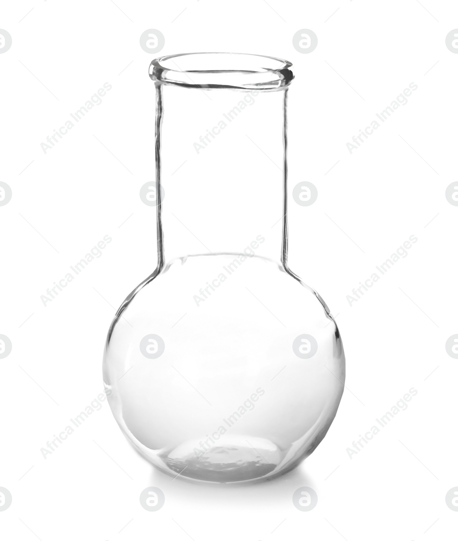 Photo of Empty flask on white background. Laboratory analysis equipment