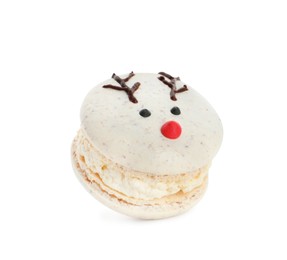 Photo of Delicious Christmas reindeer macaron isolated on white