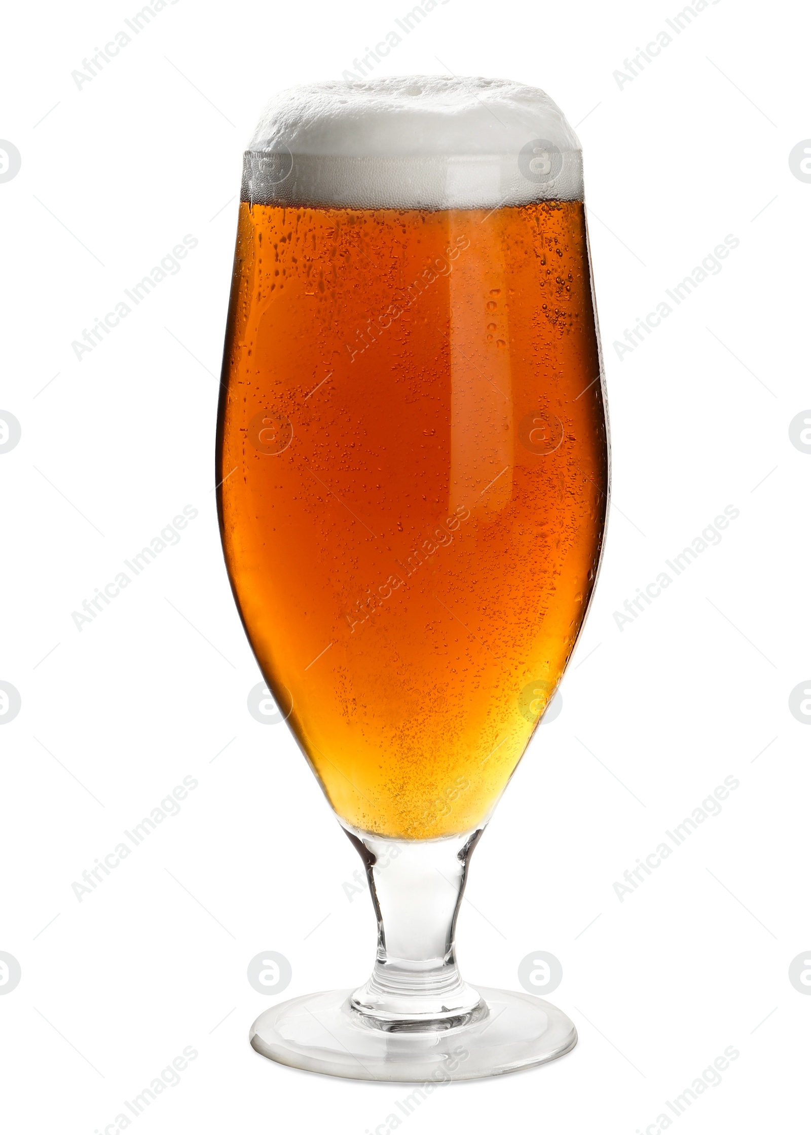 Photo of Glass of tasty light beer on white background