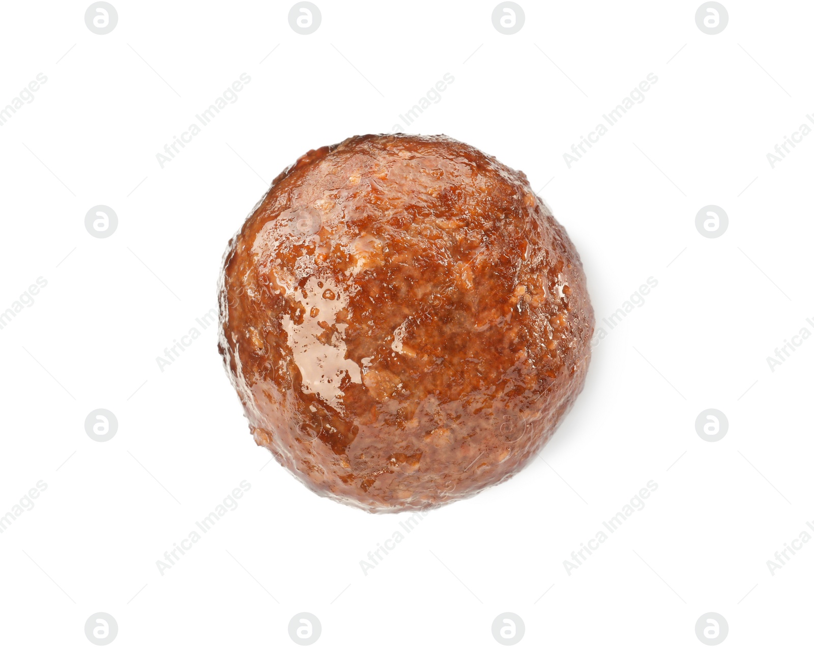Photo of Tasty cooked meatball isolated on white, top view