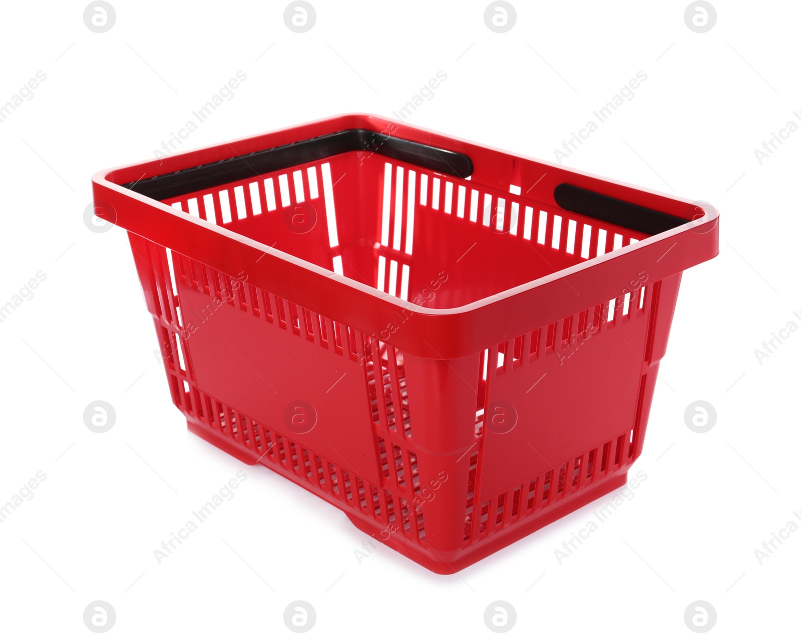 Photo of Color plastic shopping basket on white background