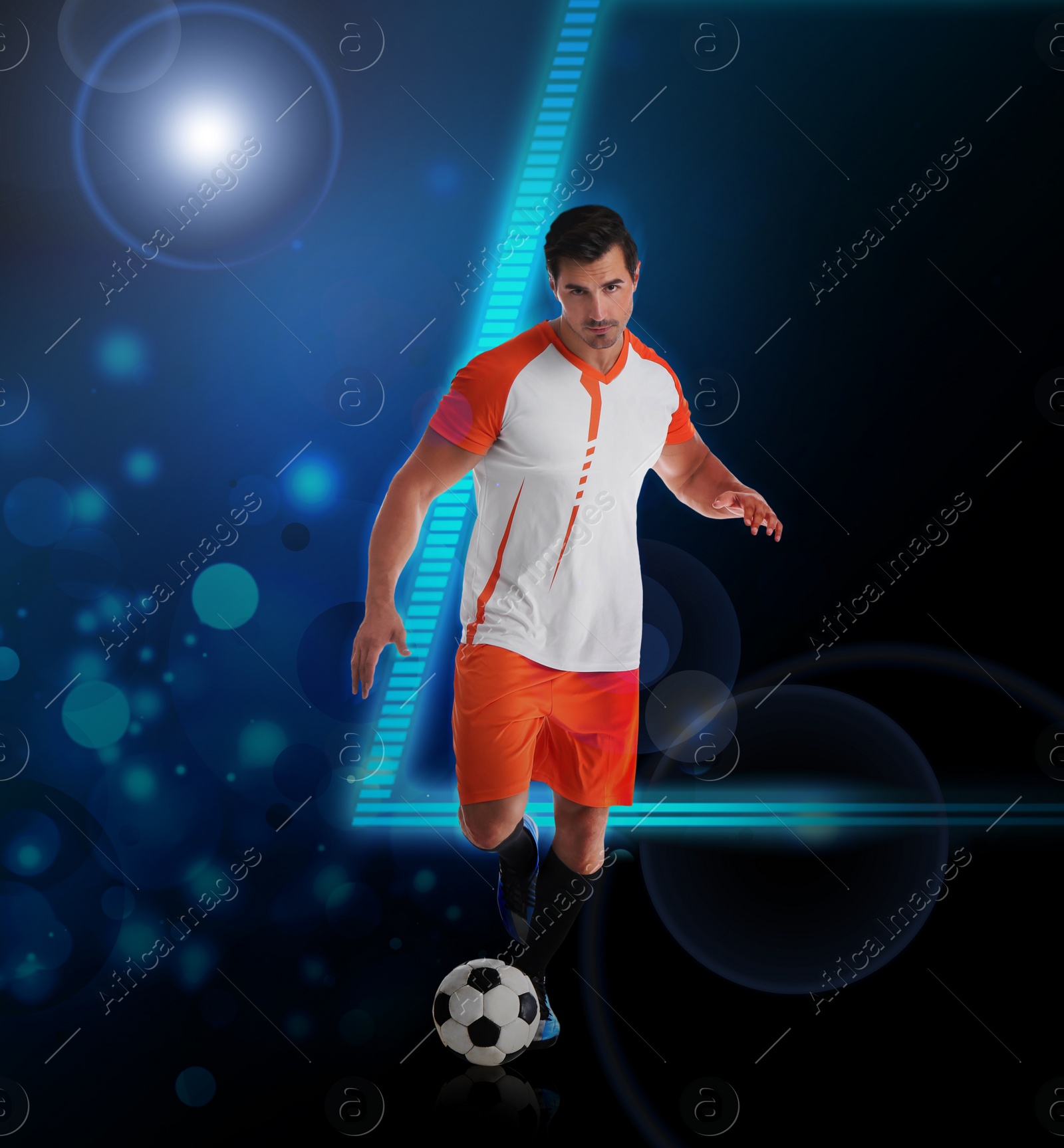 Image of Shot of football player in action. Creative design