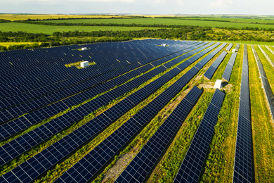 Solar panels installed outdoors. Alternative energy source