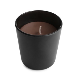 Aromatic candle in black holder isolated on white