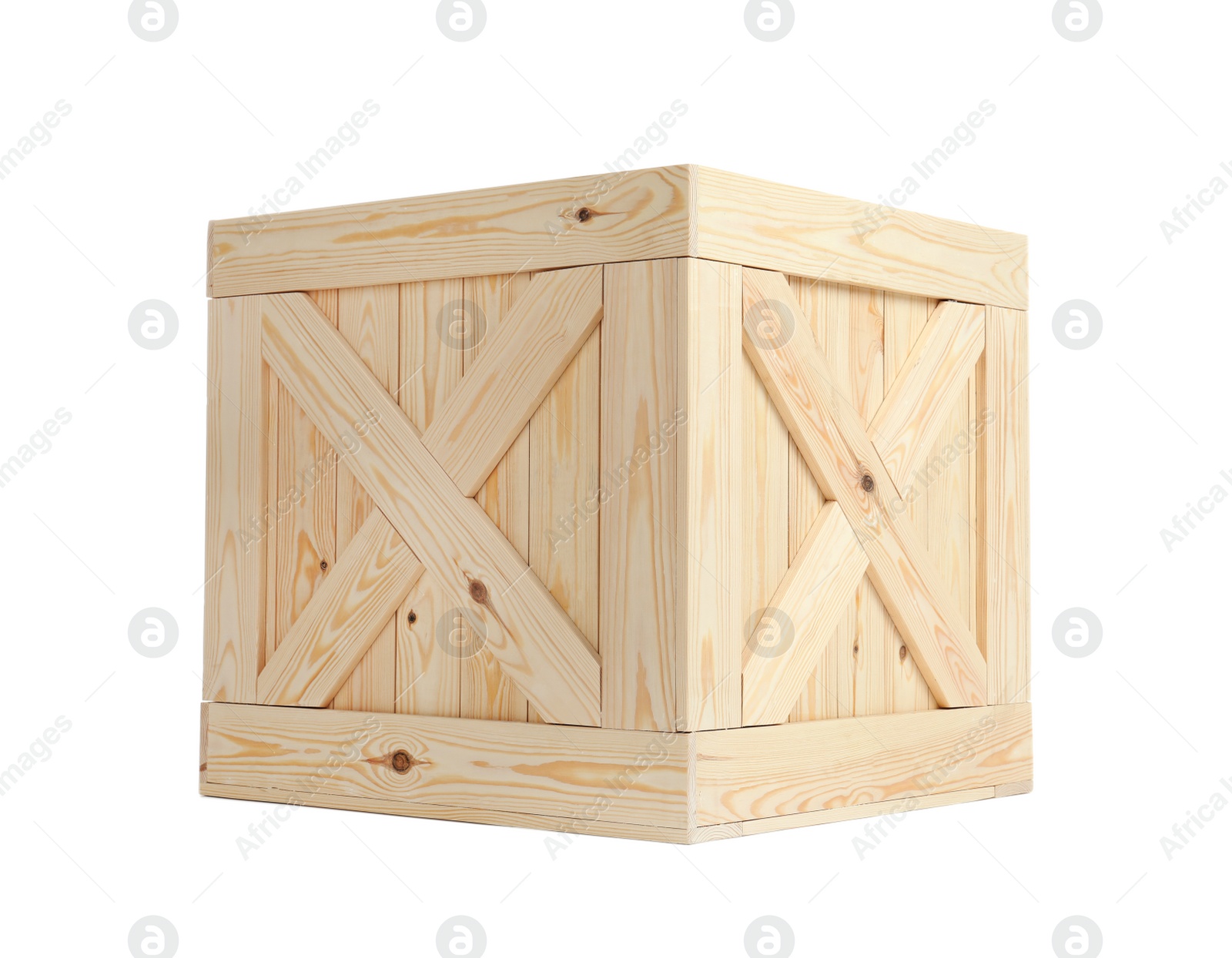 Photo of New wooden crate isolated on white. Delivery service