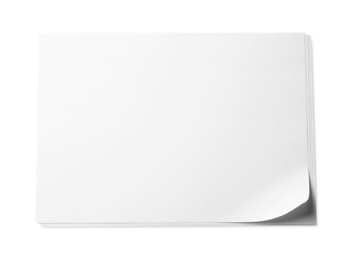 Blank sheets of paper on white background, top view