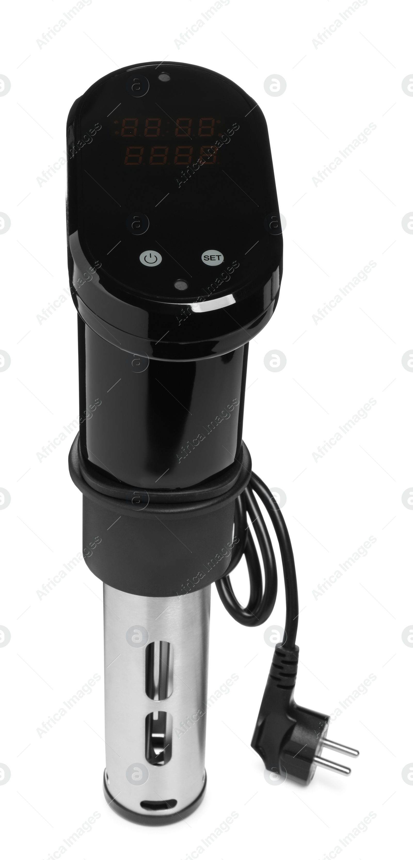 Photo of Thermal immersion circulator isolated on white. Sous vide cooker