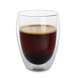 Glass cup of aromatic coffee isolated on white