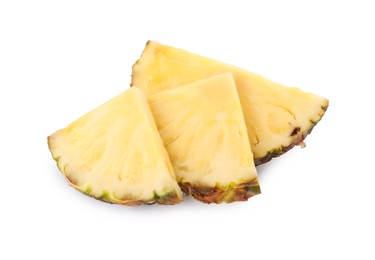 Photo of Slices of tasty ripe pineapple isolated on white