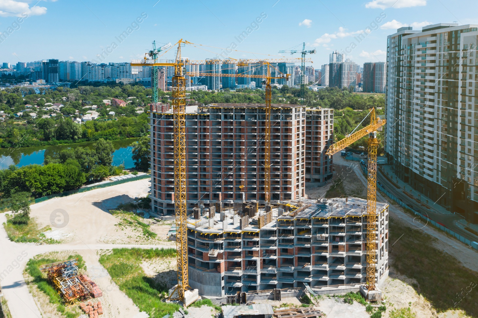 Image of Aerial view of buildings construction in city center