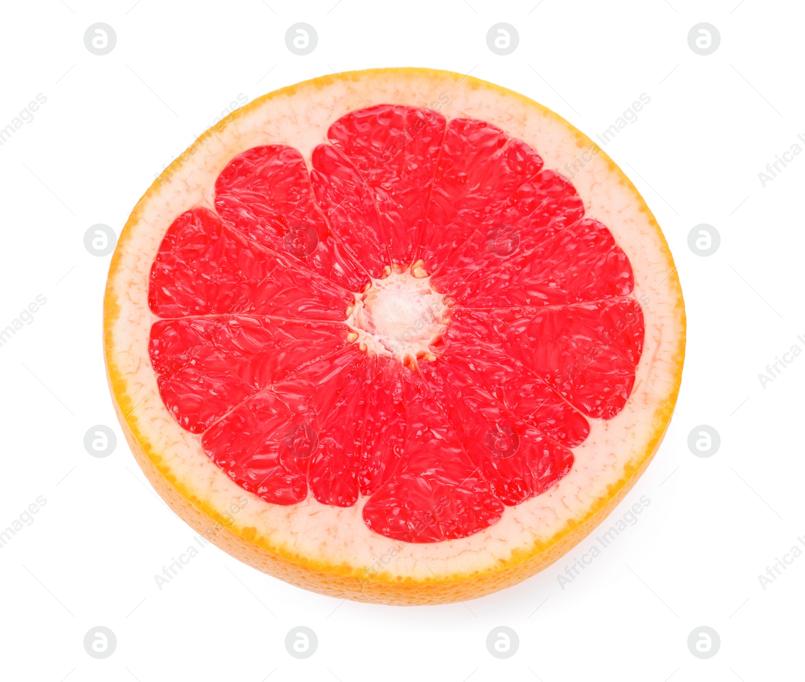 Photo of Halved ripe grapefruit isolated on white. Citrus fruit