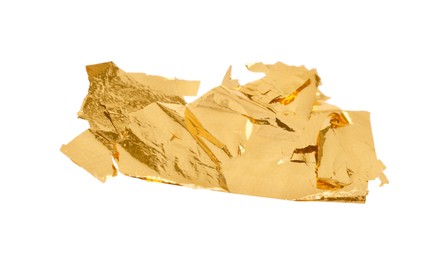 Piece of edible gold leaf isolated on white