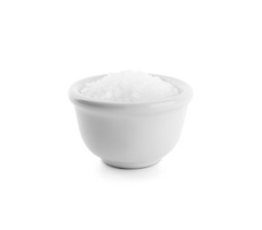 Photo of Natural salt in bowl isolated on white