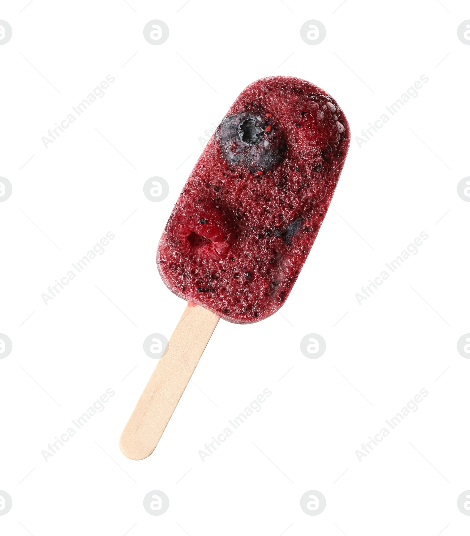 Photo of Delicious berry ice pop isolated on white. Fruit popsicle