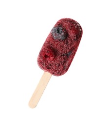 Photo of Delicious berry ice pop isolated on white. Fruit popsicle