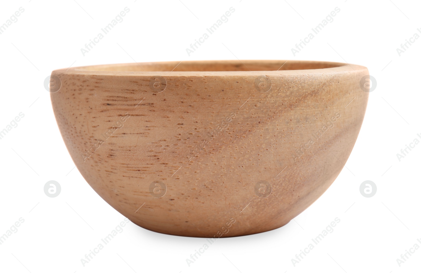 Photo of One new wooden bowl on white background