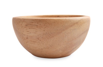 Photo of One new wooden bowl on white background