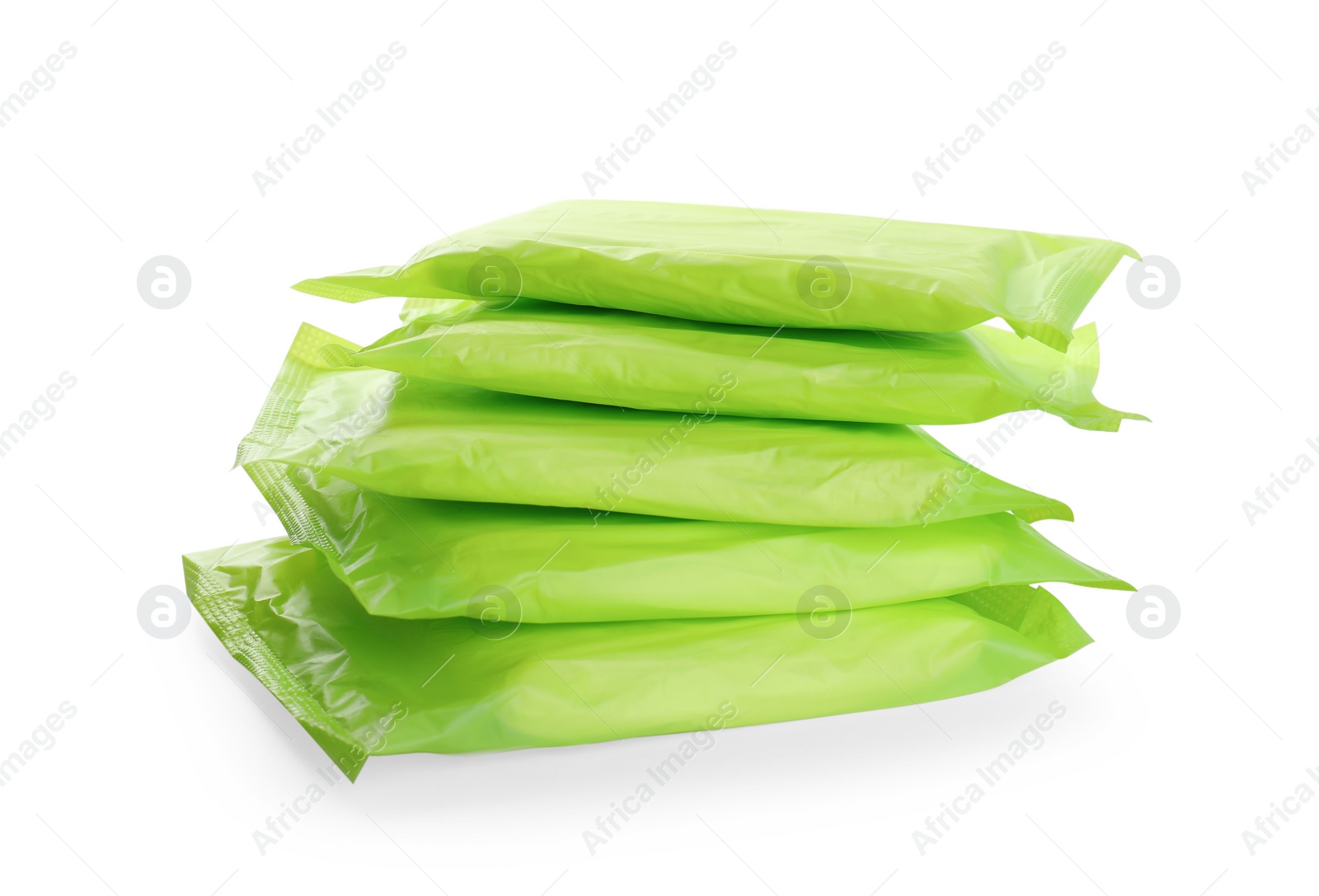 Photo of Stack of menstrual pads on white background. Gynecological care