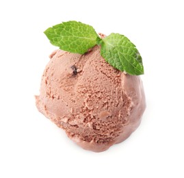 Scoop of tasty chocolate ice cream and mint isolated on white