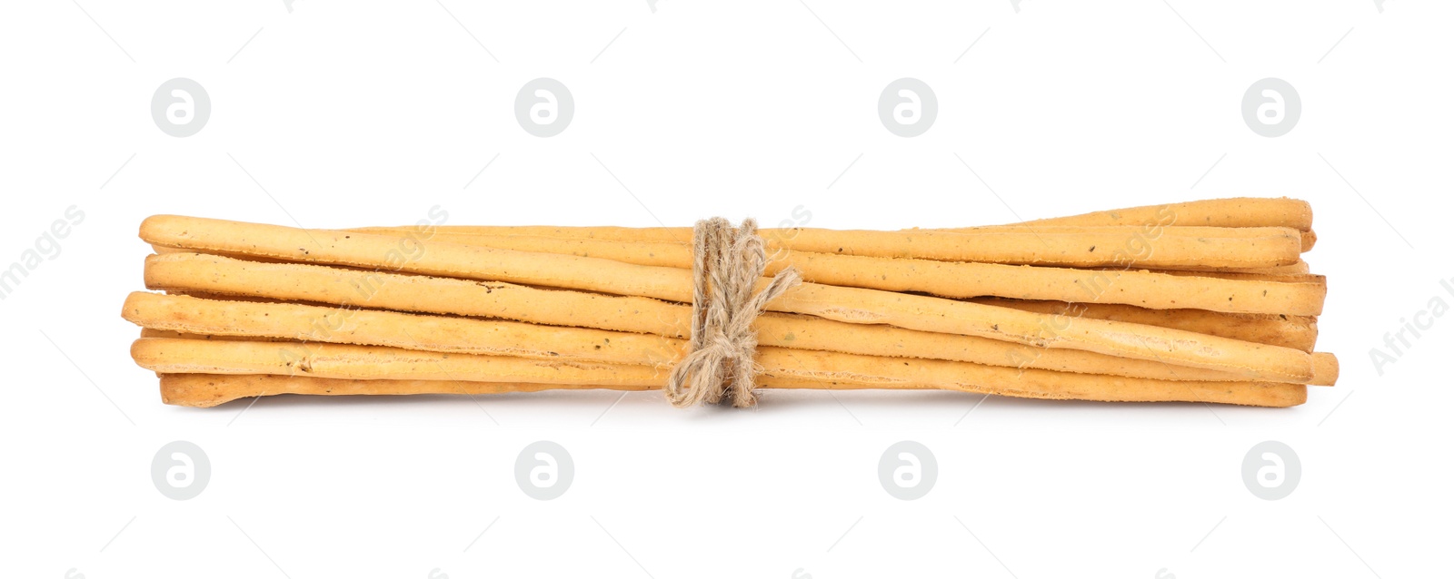 Photo of Fresh delicious grissini sticks on white background