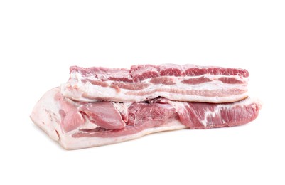 Pieces of raw pork belly isolated on white